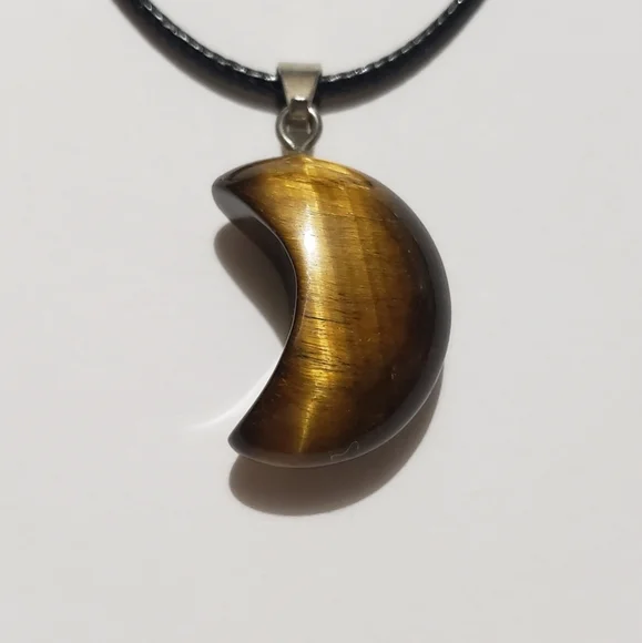Tiger's Eye Moon Pendant Necklace ~ Natural Stone - Picture 3 of 6